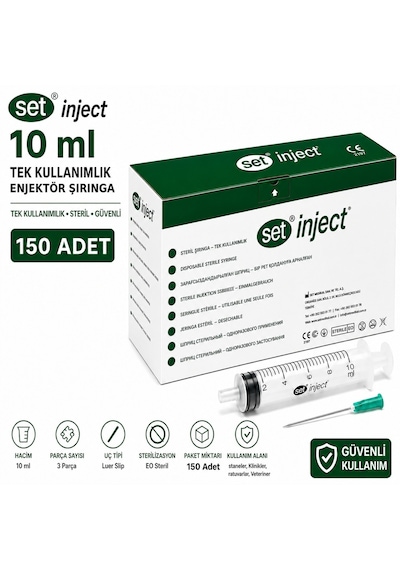 Set İnject Tıpset 10ml 3 Parça Yeşil Uçlu Enjektör-150 Adet