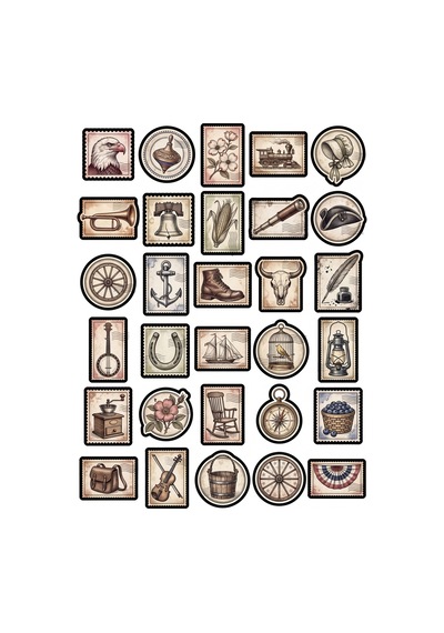 30 Adet Vintage Nostaljik Pul Sticker Seti - Scrapbook Ajanda Defter Çok Renkli