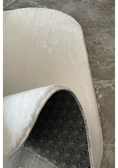 Tropikal Home Post Peluş Yumuşak Oval Halı Tüylü Halı Kaymaz Taban Konforlu Dekoratif Yıkanabilir Beyaz