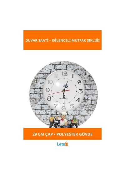 Aşçı Tasarımlı Polyester Duvar Saati 29 Cm Çok Renkli