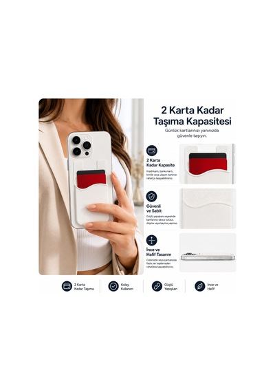 Telefon Kartlık Yapışkanlı Silikon Kart Tutucu, Telefon Arkası Kart Cebi, 2 Kart Kapasiteli Cüzdanı, Kredi Kartı Ve Kimlik Kartı Taşıma Aksesuarı Siyah