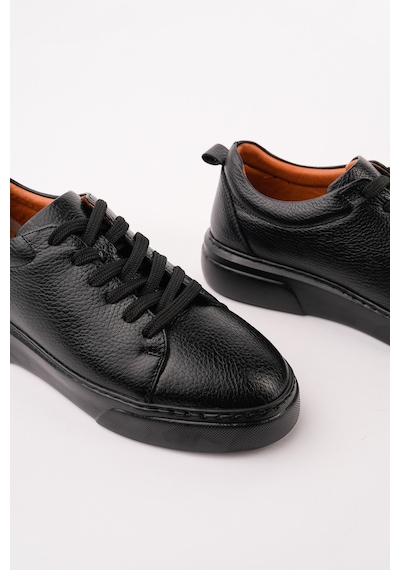 Muggo Leons Hakiki Deri Erkek Kalın Taban Bağcıklı Günlük Casual Sneaker Siyah