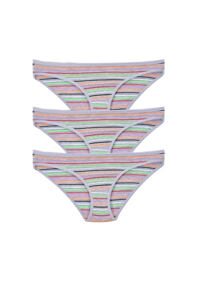 Pemilo Kadın 3'Lü Paket Desenli Bikini Külot Gri (481017937)-Tek Ebat-Gri