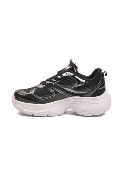 Siyah Beyaz Bağcıklı Hafif Yüksek Taban Kadın Sneaker 2376 G Siyah Rugan-beyaz