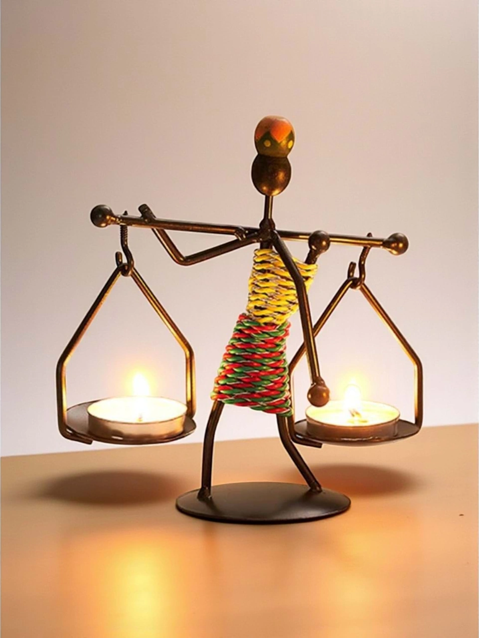Retro Afrika Temalı Denge Mumluk / Çift Şamdan Tutucu - Masa Dekoru Yükseklik 14.5 Cm Diğer