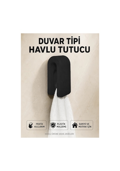 2 Li 3d Baskı Modern Siyah Havlu Askısı Dayanıklı Banyo,mutfak Havluluk-duvar Tipi Kaymaz Siyah