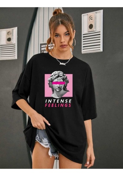 Noıssey Siyah Kadın Baskılı Oversize