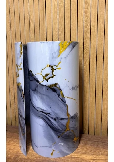 60cm X 3 Metre Tek Parça Yapışkanlı Mavi Gold Mermer Desenli Duvar Paneli Kağıdı Silinebilir Tx-6969 Altın - Turkuaz