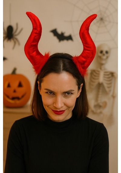 Cadılar Bayramı Malefiz Maleficent Kırmızı Boynuzlu Taç Kostüm Aksesuarı