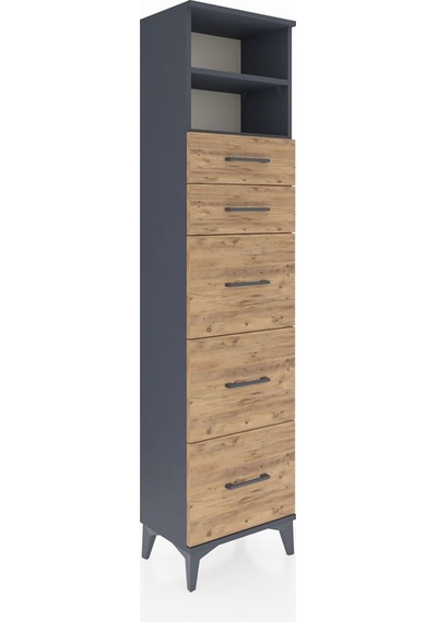 Arges Dolap 2 Raflı 5 Çekmeceli 44x30x182 Antrasit-çam Antrasit
