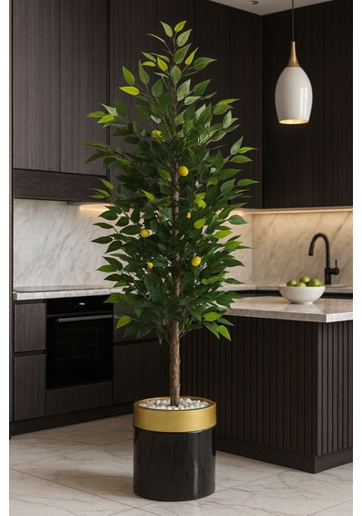 Yapay Limon Ağacı 180 Cm Yeşil Yaprakları Lux Metal Saksı Dahil