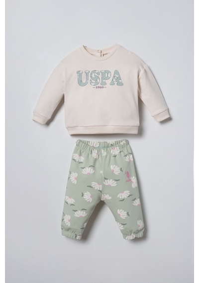 U.S. Polo Assn. Nakışlı Kız Bebek Beyaz Uzun Kol Pijama Takım Usb3257-c-v1 Usb3257-c-v1