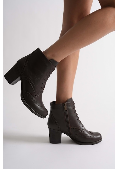 Analin Shoes Kadın Hakiki Deri Lazer Detaylı Bağcıklı Bot Kahve