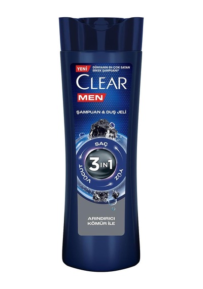 Clear Men 3 İn 1 Şampuan & Duş Jeli Arındırıcı Kömür Saç Yüz Vücut İçin