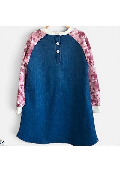 Bebe Raglan Kol Detaylı Denim Elbise Beyaz - Fuşya Bebe Raglan Kol Detaylı Denim Elbise Beyaz - Fuşya