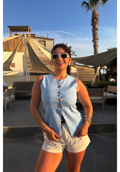 Gigi Wardrobe Blue Sky Yelek Mavi Mavi