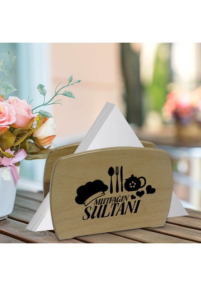Bk Gift Mutfağın Sultanı Tasarımlı Lüks Ahşap Peçetelik-3