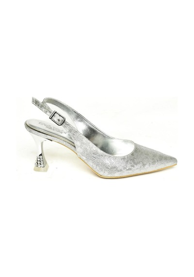 Fox Shoes U820336214 Gümüş Sim Kalın Topuklu Abiye Ayakkabı Gümüş