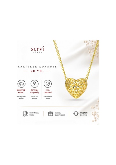 Servi 925 Ayar Gümüş Heart Fusion Kolye-9 Gold - Gümüş