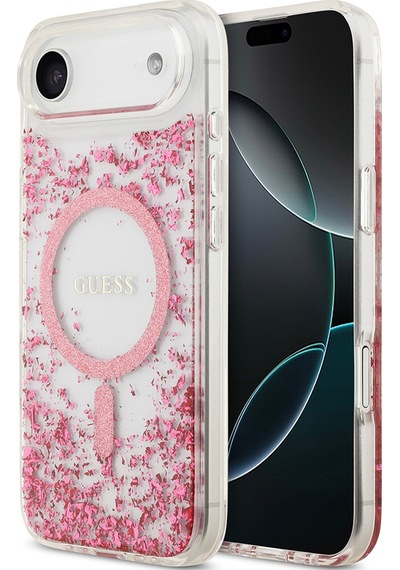 Apple Uyumlu iPhone 17 Air Kılıf Guess Lisanslı M-safe Şarj Özellikli Transparan Resin Bottom Kapak Pembe Pembe