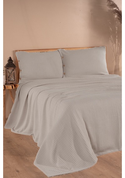 Tek Kişilik Saç Örgü Pike Seti Yatak Örtüsü Takımı 1 Adet Yastık Kılıfı 160 X 220 Cm Bej
