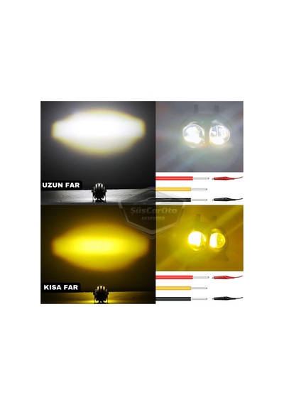 Şüscaroto Aksesuar Baykuş Sis Farı Çift Renk Sarı-beyaz Araç Motosiklet Off Road Led 50w Metal Çalışma Lambas