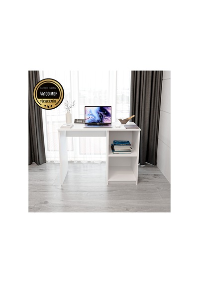Matilda Çalışma Masası Raflı Kapaksız Modern Tasarım Beyaz Matilda Çalışma Masası Raflı Kapaksız Modern Tasarım Beyaz
