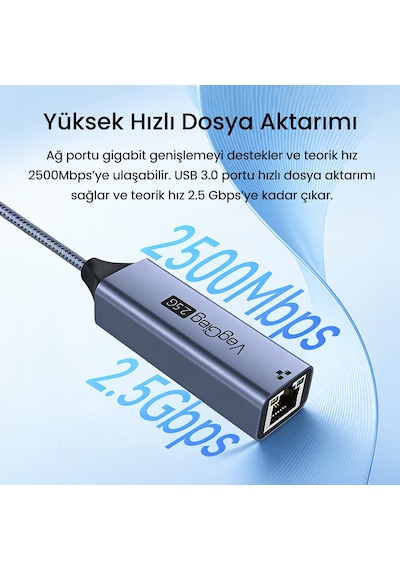 Veggieg Usb-a Ve Type-c 2.5g Gigabit Ethernet Dönüştürücü Adaptör