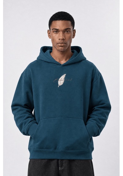 Respire Erkek Botanical Patch Detaylı Oversize Hoodie Zümrüt Zümrüt Yeşili