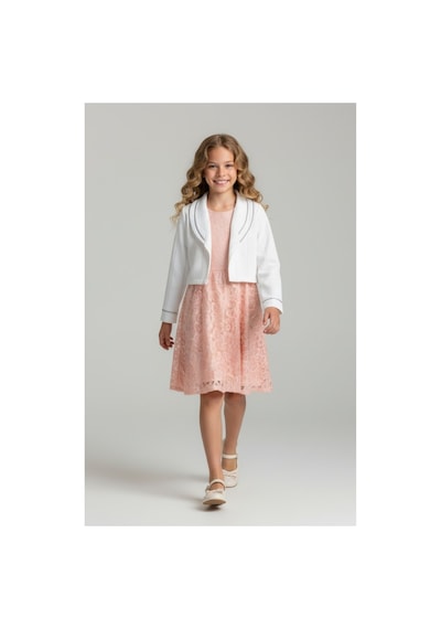 Fesshera Kids Kız Çocuk Dantel Elbise Bolero Ceket Takım 9-12 Yaş Somon