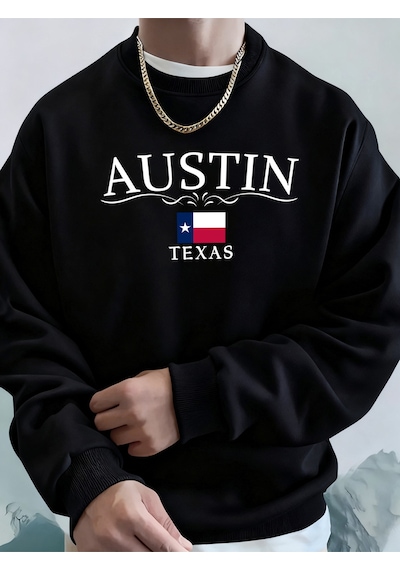 Startmore Startmoreaustin Texas Mektup Baskılı Unisex Cepli Giysiler Basit Spor Sweatshirtler Polar Sonbahar Kap Siyah