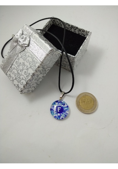 Cam Harf Kolye – Handmade El Yapimi Murano– (F) Harfi Modeli Gümüş