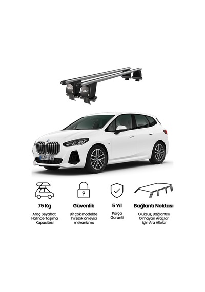 Royal Bmw 2 Serisi Active Tourer 2021 Ve Sonrası Uyumlu Gri Oluksuz Ara Atkı Port Bagaj Tavan Barı