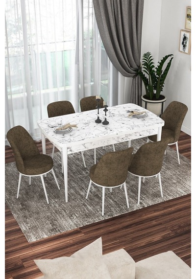 Canisa Kor Serisi 70x114 Açılabilir Mutfak Masası Takımı Beyaz Mermer Desen Masa 6 Kahverengi Sandalye Asa Beyaz Mermer Desenli Sandalyeler Kahverengi Canisa Kor Serisi 70x114 Açılabilir Mutfak Masası Takımı Beyaz Mermer Desen Masa 6 Kahverengi Sandalye Asa Beyaz Mermer Desenli Sandalyeler Kahverengi