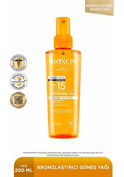 Bioxcin Sun Care Bronzlaştırıcı Yağ 15 Spf 200 ml - Kakao Yağı Havuç Yağı 15 Spf