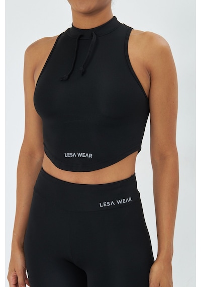 Lesa Wear Soft Touch Bedene Oturan İp Detaylı Sporcu Crop Sütyeni Siyah