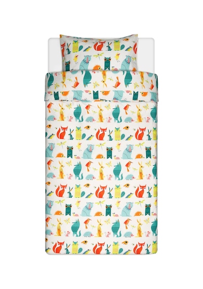 Ikea Lattjo Tek Kişilik Nevresim Takımı 150 X 200 Cm Beyaz - Kırmızı - Yeşil Çok Renkli