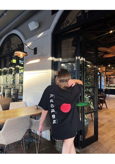 Flood Of Style Unisex Siyah Çin Harfleri Baskılı Oversize