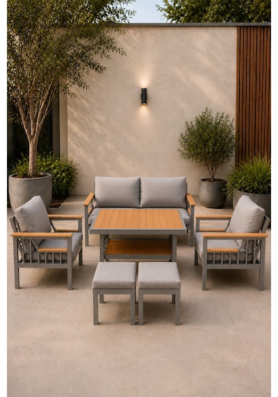 Rovena Arel Balkon Takımı, Gri Bahçe Takımı 5+1 Masa 70x110 2 Li Koltuk 70x150 Tekli Koltuk 70x70 Cappuccino Rovena Arel Balkon Takımı, Gri Bahçe Takımı 5+1 Masa 70x110 2 Li Koltuk 70x150 Tekli Koltuk 70x70 Cappuccino