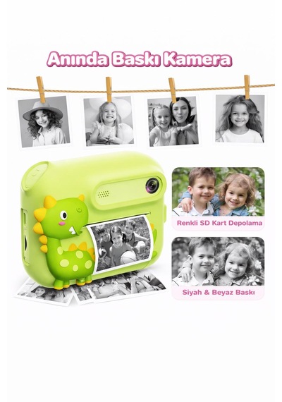Cmr101 Dijital Çocuk Kamerası Print Kamerası 1080p Full Hd Termal Yazıcılı 2.0 Ekranlı Yeşil
