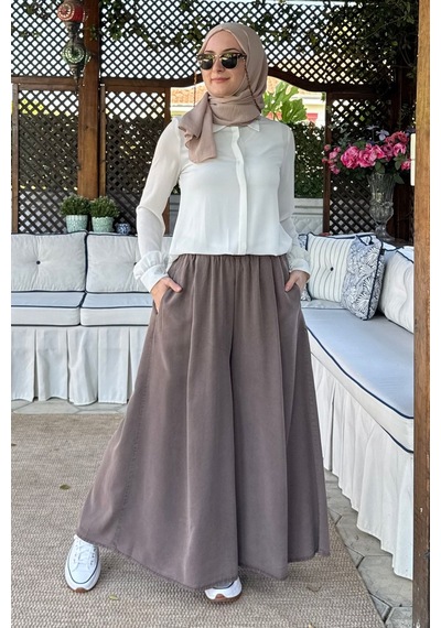 Rabia Şamlı Vera Etekli Pantolon Kahve Normal