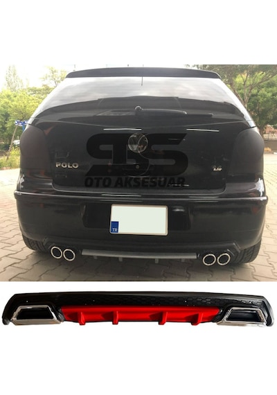 Volkswagen Polo Mk4 Difüzör Arka Tampon Eki 2 Egzoz Çıkışlı Kırmızı Lüx Tip