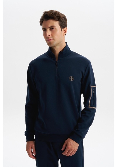 AR-MA Arma Erkek Slim Fit Dik Yaka Yarım Fermuar Pamuklu Sweatshirt Sol Kol Fermuar Cepli K30404685702 Lacivert