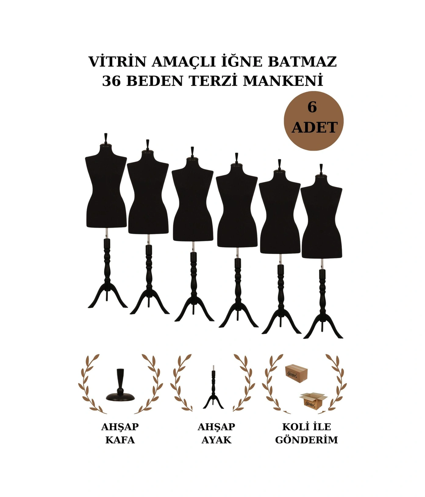 6 Adet Vitrin Amaçlı 36 Beden Terzi Mankeni Vitrin Mankeni Cansız Manken İğne Batmaz