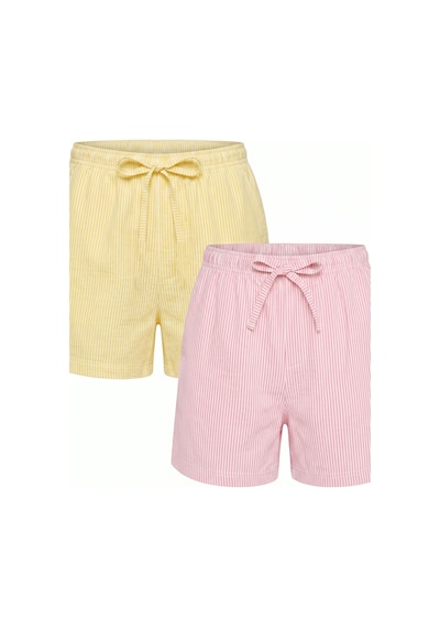 Siyah İnci 2'li Mevsimlik İnce Örme Şortlu Pijama Altı 8064 Çizgili Pembe Sarı