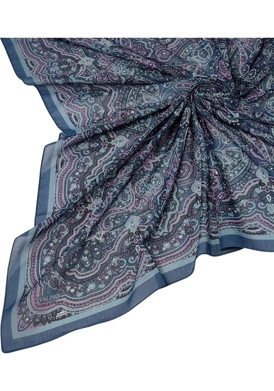 Mim Eşarp Mısırlı Eşarpları Büyük Boy Etnik Desenli Eşarp 120x120 Cm Mor - Lacivert