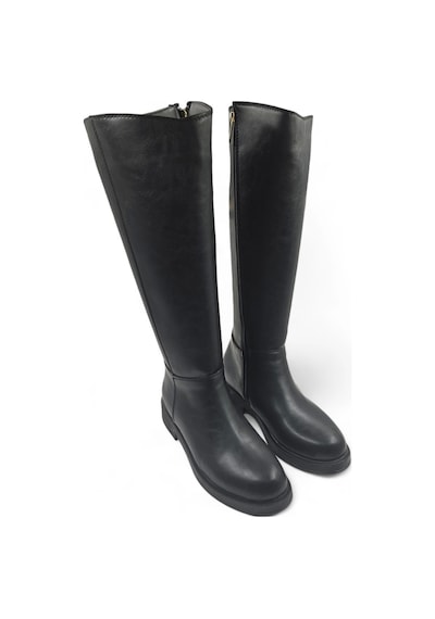 Melen Shoes Glace Siyah Düz Taban Ve Fermuarlı Rahat Kadın Çizme Siyah