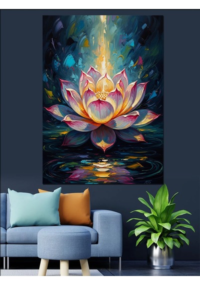 Ahşap Tablo Işıklı Pembe Lotus Çiçeği