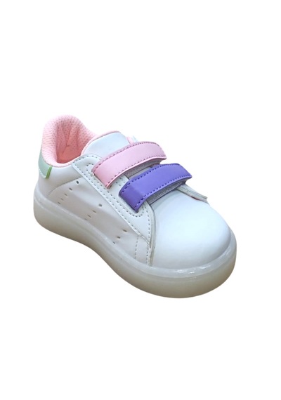 Middo Stanl Bebe Işıklı Cırt Bantlı Kız Ve Erkek Spor Ayakkabı Beyaz - Pudra