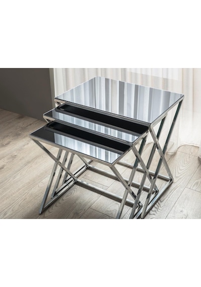 Venedik Krom Metal Ayaklı,Füme Aynalı Zigon Sehpa